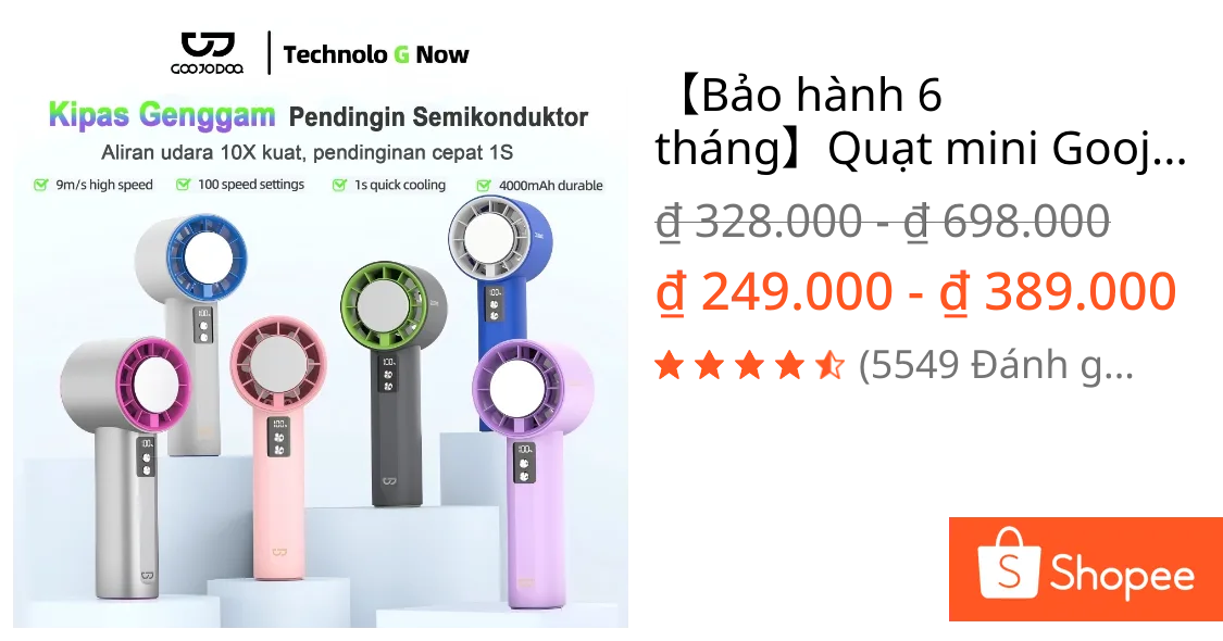 【Bảo hành 6 tháng】Quạt mini Goojodoq làm mát nhanh Turbo Màn hình kỹ thuật số Tốc độ cao 100 vòng/phút,di động, gió mạnh