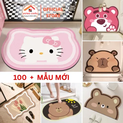 Thảm lau chân thấm nước nhà bếp, thảm chùi chân chống trượt nhà tắm capybara, hoa - Hưng Chiếu ED01