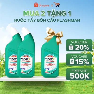 Chai Tẩy Bồn Cầu FLASHMAN – Nước Tẩy Rửa Nhà Vệ Sinh - Diệt Khuẩn 99.9%- Trắng Sáng- Sạch Thơm, 500g/Chai
