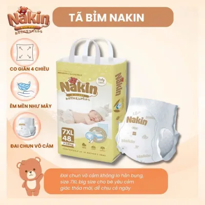 Tã bỉm Nakin size quần siêu đại từ M đến 8XL mềm mại, thấm hút, co dãn 4 chiều 48- 50 miếng/ bịch