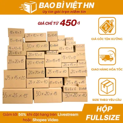 Combo 10 Hộp carton đóng hàng giá rẻ- FULLSIZE, thùng giấy đầy đủ kích thước - Bao bì Việt HN