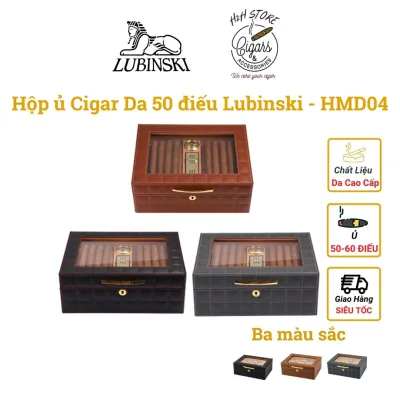 Cigar Humidor Lubinski , Cedar Cigar Desktop Box with Humidifier and Hygrometer, Glass Top for 60 Cigars