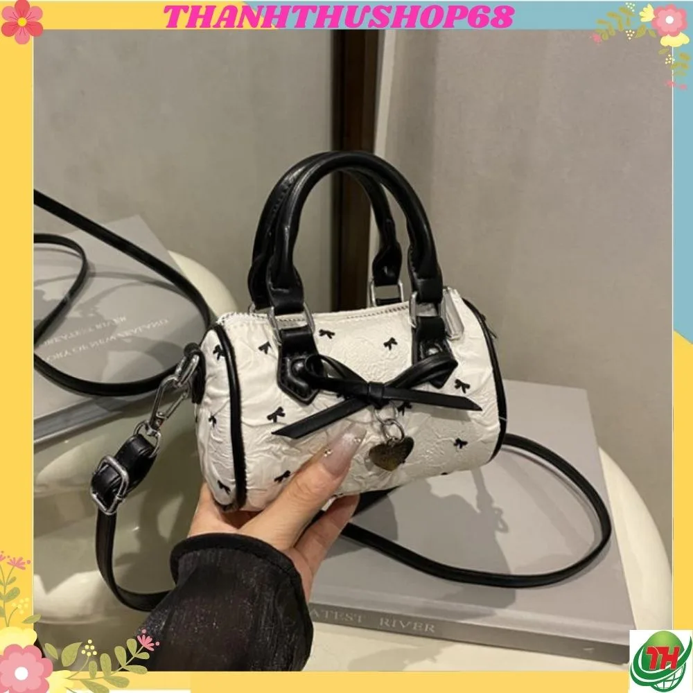 Túi nữ dáng trống thêu nơ xách tay đeo chéo thời trang đi chơi đi dự tiệc Thanhthushop68 069
