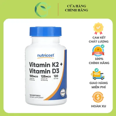 Nutricost Vitamin K2 (MK7) (100mcg) + Vitamin D3 (5000 IU) 120 Softgels - Gluten Free and Non-GMO
