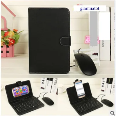 Combo of Leather Keyboard Case with Mouse + Touchpad for Phones and Tablets from 4.5-8 Inches
