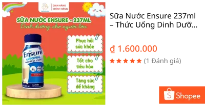 Sữa Nước Ensure 237ml – Thức Uống Dinh Dưỡng Cho Người Lớn, Hồi Phục Sức Khỏe