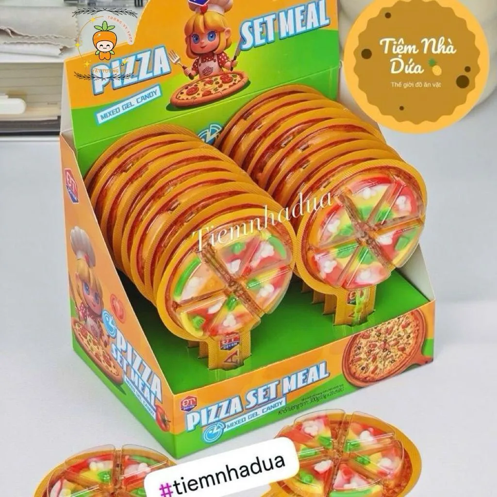 Hộp 20 chiếc kẹo dẻo hình bánh Pizza cắt 6 miếng siêu ngon cho bé, kẹo dẻo bánh pizza siêu hot