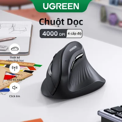 UGREEN Chuột không dây Bluetooth 5.0+2.4G Chuột bấm im lặng không dây 4000DPI dọc tiện dụng cho máy tính xách tay laptop MCBook PC Tablet PAD Windows Mac OS