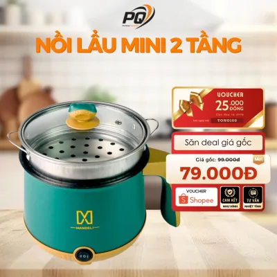 Nồi lẩu mini đa năng 2 tầng tặng vỉ hấp chống dính dung tích 2 lít có thể hấp xào nấu