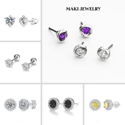 Khuyên Tai Bạc 925 Đính Đá Nhỏ Xinh - Hoa Tai Y2K Unisex Trang Sức Thời Trang Lấp Lánh Cho Nam Nữ Makijewely