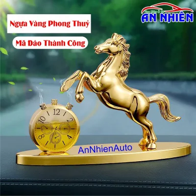 NGỰA VÀNG ĐỒNG HỒ NƯỚC HOA PHONG THUỶ - MÃ ĐÁO THÀNH CÔNG - Để Trên Ô Tô/Bàn Làm Việc