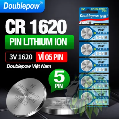 Cr1620 3V Button Battery (5-Pin Pack) High Capacity Doublepow - 1620 Button Battery for Digital Watches, Car Keys, Tire Pressure Sensor Valves, Laser Pens, Fitness Equipment and Medical Devices