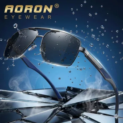 Aoron High Quality Men's Fashion Sunglasses Metal Frame Polarized Color Changing Lenses Sun Protection Day and Night A709