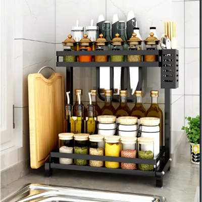 KỆ ĐỰNG GIA VỊ 2 TẦNG BẰNG THÉP KHÔNG GỈ CAO CẤP SIÊU CHỊU LỰC CÓ THỂ XẾP GỌN CỰC TIỆN LỢI - KỆ ĐỂ DAO THỚT GIA VỊ ĐỒ DÙNG NẤU ĂN SIZE LỚN TIẾT KIỆM KHÔNG GIAN NHÀ BẾP