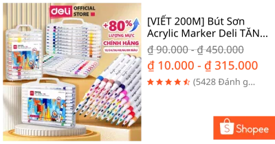 [VIẾT 200M] Bút Sơn Acrylic Marker Deli TĂNG 80% MỰC Tiết Kiệm 12/24/36/48/64/80 Màu Vẽ Mọi Chất Liệu