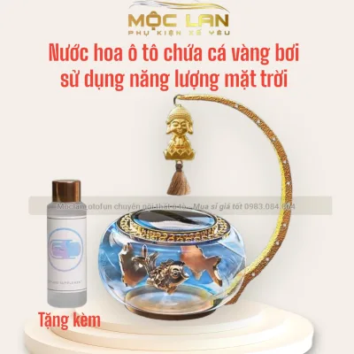 Nước Hoa Ô Tô Chứa Cá Vàng Bơi Bằng Năng Lượng Mặt Trời Xoay Được Trang Trí Xe Hơi - Mặt Phật Thích Ca Bình An May Mắn