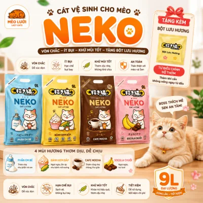 NEKO 3.8kg Cát Vệ Sinh Cho Mèo Bentonite - Vón Nhanh, Dễ Xúc Dọn, Khử Mùi Tốt, 4 Mùi Hương