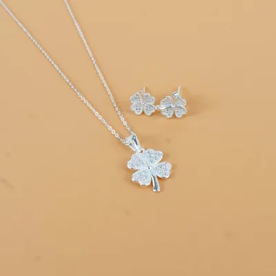 Sét bộ trang sức cỏ 4 lá may mắn đính đá chuẩn bạc ta ( ảnh thật ) - THJ SILVER