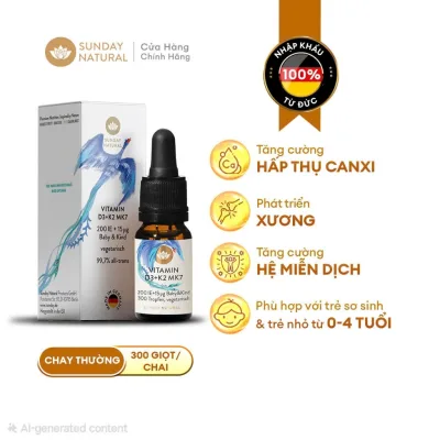 Sunday Natural Vitamin D3K2 for Children under 5 Years Old, Increases Calcium Absorption, Boosts Immunity, Vegetarian