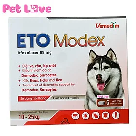 Viên nhai Vemedim Eto Modex diệt ve rận, bọ chét chó