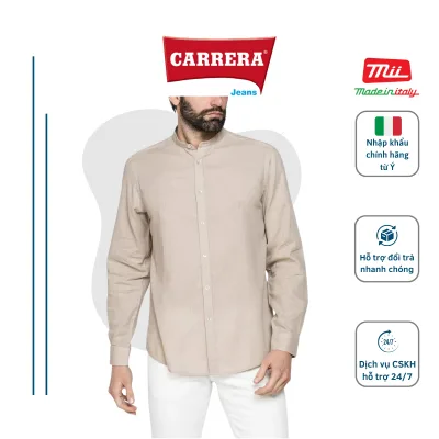 Carrera men's jeans fashion elegant cotton linen round neck long sleeve shirt-authentic from Italy-t24aa1251a