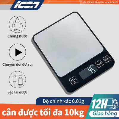 Cân Bếp Điện Tử ICON - Chính Xác 0.1g-10kg, Mặt Inox Chống Nước, Có Chức Năng Trừ Bì | Làm Bánh, Pha Chế, Cân Thực Phẩm