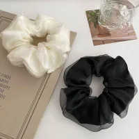 Cột tóc scrunchies phồng trơn phối voan phi bóng sang trọng Scrunchies Đeo Tay, Phụ Kiện Tóc T09