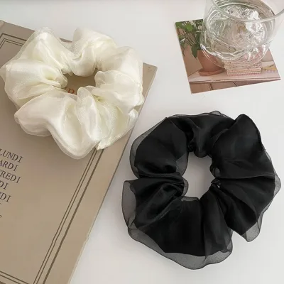 Cột tóc scrunchies phồng trơn phối voan phi bóng sang trọng Scrunchies Đeo Tay, Phụ Kiện Tóc T09