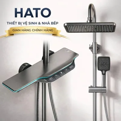 Sen Cây Tắm Đứng Phím Đàn Hato Củ Sen Lõi Đồng Hiển Thị Nhiệt Độ, Thời Gian, Sen Cây Tắm Mạ Titan Có 3 Chức Năng Xả