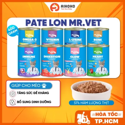 Pate Lon Mr.Vet 400g Siêu Tiết Kiệm - Bổ Sung Omega-3, Vitamin, L-Lysine, Dưỡng Lông Cho Mèo -Aikoko