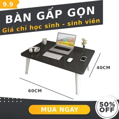 Bàn học gấp gọn mini mặt gỗ chân nhựa thông minh ngồi bệt để giường laptop xếp gọn kích thước 40x60x28cm hiện đại