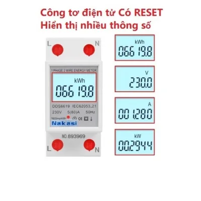 Đồng hồ đo công suất tiêu thụ Kwh 220v- 60A - Công tơ điện tử 1 pha dân dụng