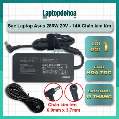 Bộ Adapter Sạc Laptop Zin theo máy hãng Asus 280W 20V -14A Chân kim lớn 6.0 x 3.7mm (Kim Lớn) kèm dây nguồn zin - Bảo hành 12 tháng 1 đổi 1