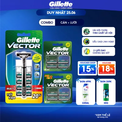 Combo Dạo Cạo Râu GILLETTE Vector 1 Cán 1 Lưỡi + Lưỡi Dao Cạo GILLETTE Vector