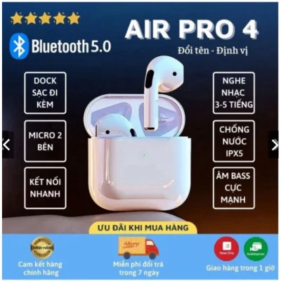 Tai Nghe Bluetooth 5.0 Không Dây Mini Pro4 Tws Tiện Dụng Dành Cho Điện Thoại - Máy Tính - Laptop với đầy đủ chức nang