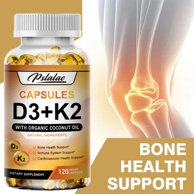 Pslalae Vitamin D3 + K2 Capsules with Coconut Oil, Helps Strengthen Bones, Absorbs Calcium and Supports Cardiovascular Health, Made in the Usa, 120 Capsules