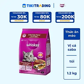 Thức Ăn Cho Mèo Whiskas Adult 1+ Years Vị Saba Nướng 1.2kg/Túi