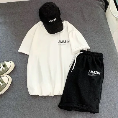 Top / Suit Áo thun nam ngắn tay hợp thời trang Quần áo nam một bộ với quần short đẹp trai Bộ đồ đôi thể thao Top / Bộ đồ nam Áo thun ngắn tay hợp thời trang Quần áo nam một bộ với quần short đẹp trai Bộ đồ cặp đôi thể thao 3.12
