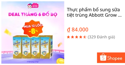Thực phẩm bổ sung sữa tiệt trùng Abbott Grow Gold hương vani 180ml (Lốc 4 hộp) - Con Cưng