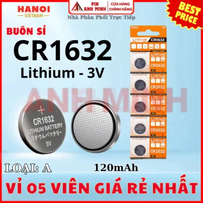 Vỉ 5 Pin Cúc áo CR1632 3V pin chất lượng giá rẻ cho Cảm biến Áp xuất lốp Smartkey thiết bị y tế