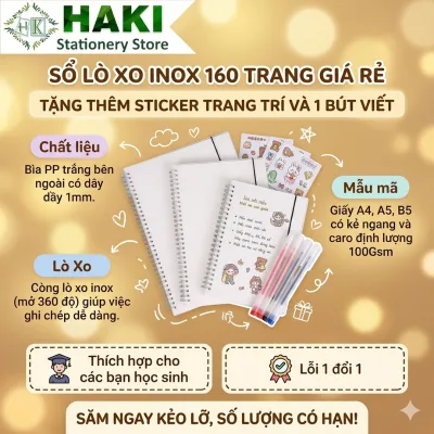 Sổ lò xo basic A6 A5 B5 A4 160 trang kẻ caro kẻ ngang trơn Sổ bìa nhựa HAKI