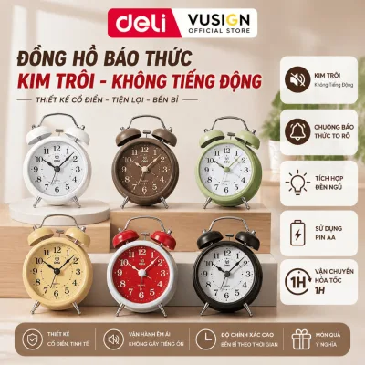 Đồng Hồ Báo Thức Có Chuông Reo DELI Đồng Hồ Để Bàn Có Đèn Led Trang Trí Bàn Học