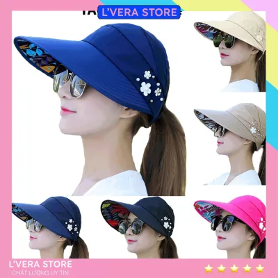 Mũ nón rộng vành đi biển chống tia UV thời trang đi biển mùa hè họa tiết 3 bông hoa cho nữ