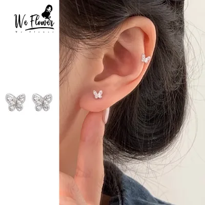 WeFlower Đáng Yêu S925 Bạc Sáng Pha Lê Bướm Xuyên Bông Tai Dành Cho Nữ Bé Gái Không Gây Dị Ứng Tai Đinh Trang Sức