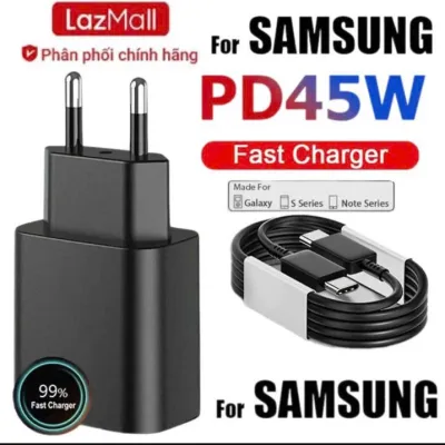 Lazmall Genuine (100% Original) Samsung Type-C 45W Fast Charger, Samsung 45W Pd Charging Adapter, 5A 2-Head Type-C Cable, Super Fast Charging, Stable Battery, No Overheating, Used for Samsung Note 10 Note 20 A71, A70, S20, S21, S22, S23