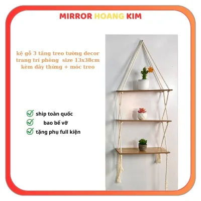 Kê gỗ treo dây thừng decor, Kệ gỗ treo tường trang trí phòng kèm phụ kiện giá rẻ tại xưởng guonghoangkim.officia