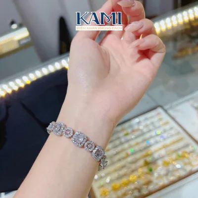 Lắc tay tròn vuông rỗng gắn đá cz nhân tạo xoàn italy Kami trang sức sỉ