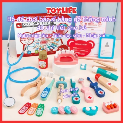 Bộ đồ chơi bác sĩ bằng gỗ thông minh 40 chi tiết cho bé mô phỏng thiết bị y tế nhập vai bác sĩ khám bệnh nha khoa y tá
