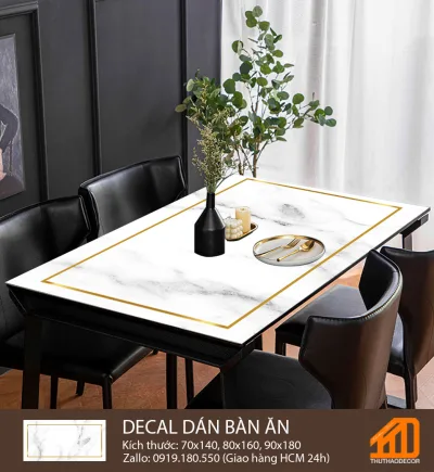 Decal dán bàn ăn VÂN ĐÁ TRẮNG viền GOLD - TRANG TRÍ NỘI THẤT
