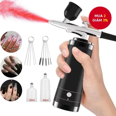 Bộ Airbrush di động có máy nén – Súng phun có thể sạc lại không dây cho nghệ thuật làm móng, vẽ mô hình & đồ thủ công